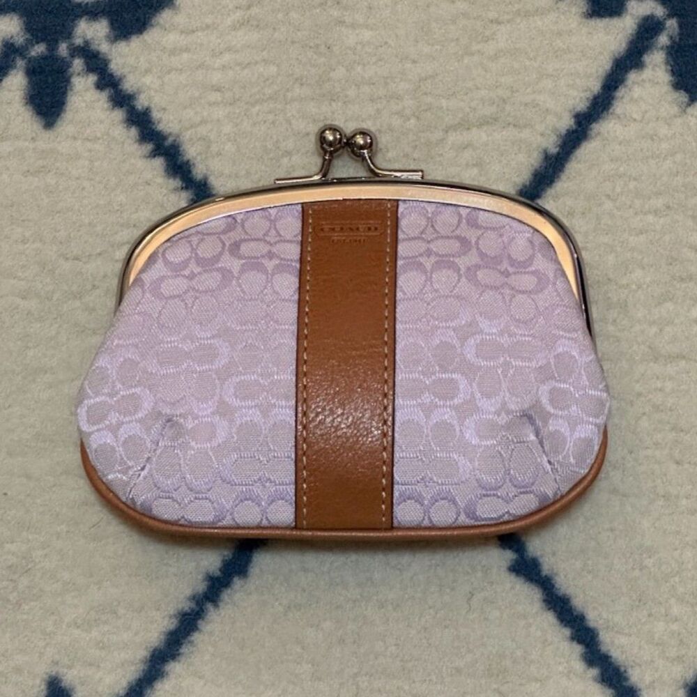 Coach Signature Framed Kisslock Coin Purse Mini C Jacquard 61100 - Purple/Silver